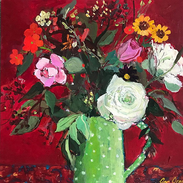 Flowers on a Red Ground (Green Spotty Jug)