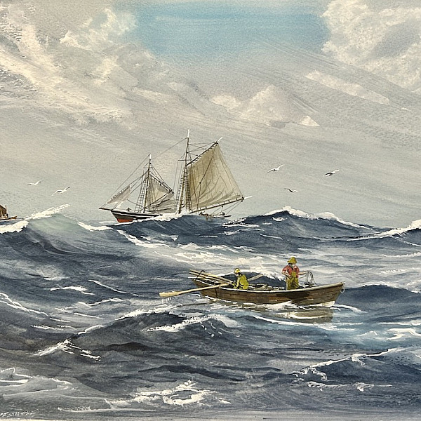 Schooner and Dories on the Grand Banks, Cod Fishing