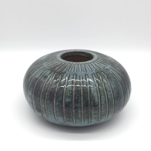 Sarah Lawson - Striped (green/blue), stoneware ceramic urchin pot (SL9)