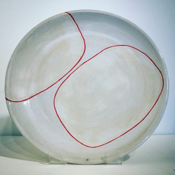 Stoneware Dish, Colliding Red