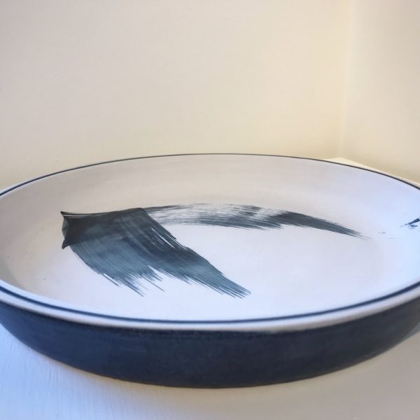 Stoneware dish with brushed underglaze