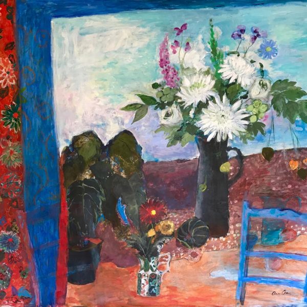 Still Life with Flowers & Blue Chair