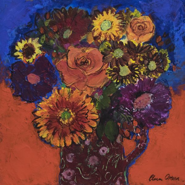 Ann Oram - Summer Flowers on Red and Blue